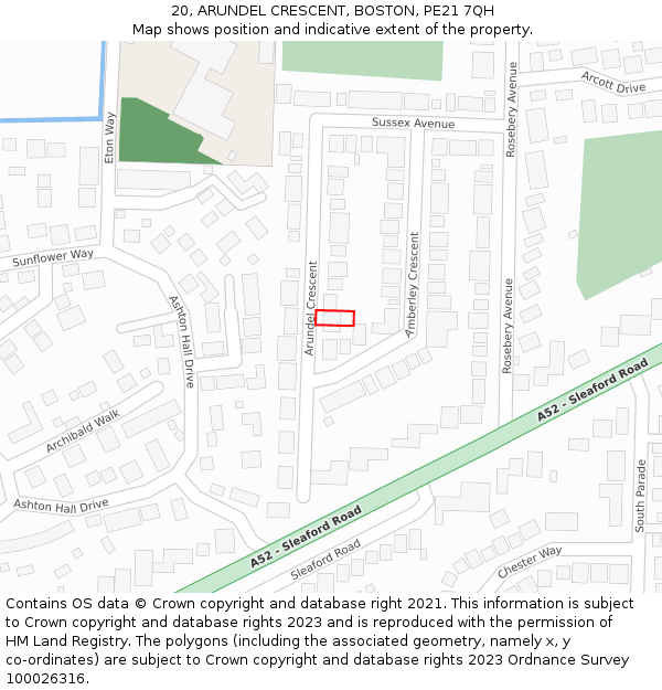 20, ARUNDEL CRESCENT, BOSTON, PE21 7QH: Location map and indicative extent of plot