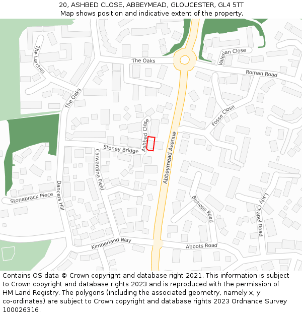 20, ASHBED CLOSE, ABBEYMEAD, GLOUCESTER, GL4 5TT: Location map and indicative extent of plot
