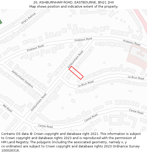 20, ASHBURNHAM ROAD, EASTBOURNE, BN21 2HX: Location map and indicative extent of plot