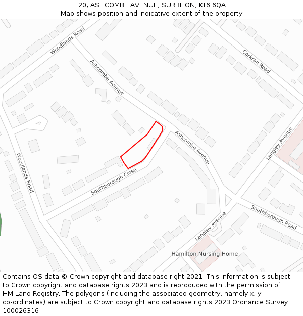 20, ASHCOMBE AVENUE, SURBITON, KT6 6QA: Location map and indicative extent of plot