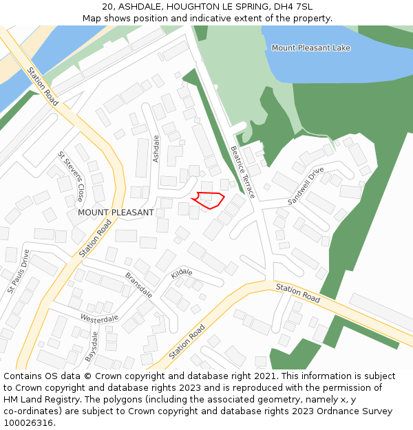 20, ASHDALE, HOUGHTON LE SPRING, DH4 7SL: Location map and indicative extent of plot