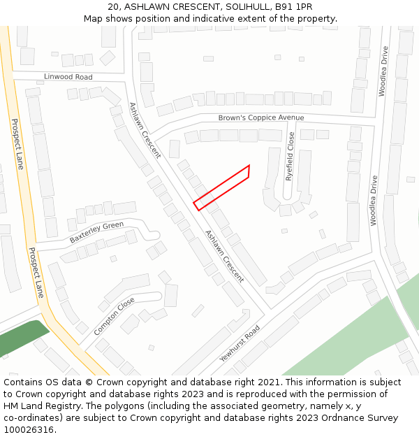 20, ASHLAWN CRESCENT, SOLIHULL, B91 1PR: Location map and indicative extent of plot