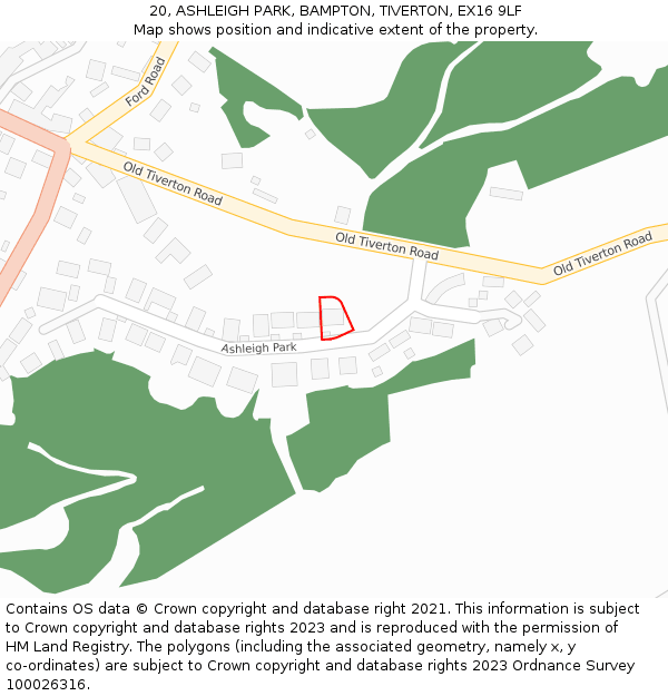 20, ASHLEIGH PARK, BAMPTON, TIVERTON, EX16 9LF: Location map and indicative extent of plot