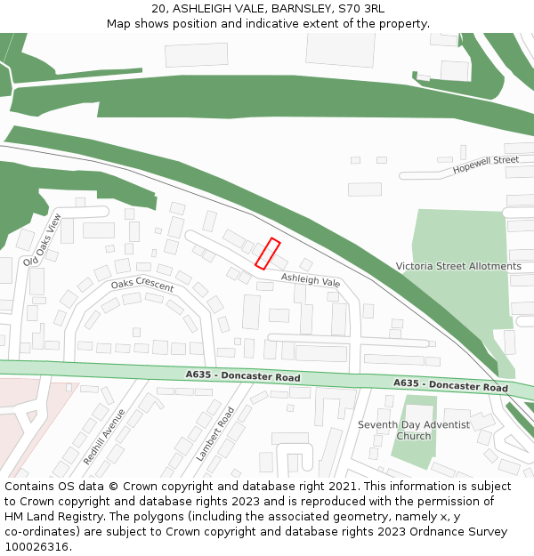 20, ASHLEIGH VALE, BARNSLEY, S70 3RL: Location map and indicative extent of plot