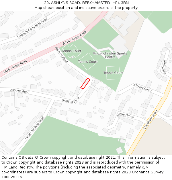 20, ASHLYNS ROAD, BERKHAMSTED, HP4 3BN: Location map and indicative extent of plot