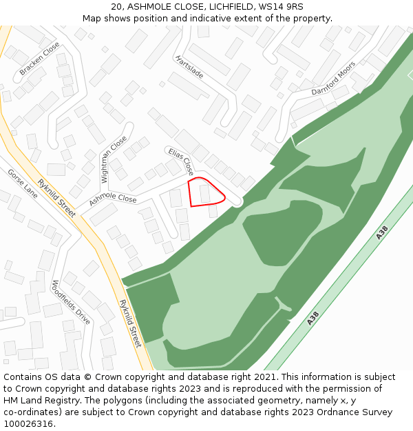 20, ASHMOLE CLOSE, LICHFIELD, WS14 9RS: Location map and indicative extent of plot