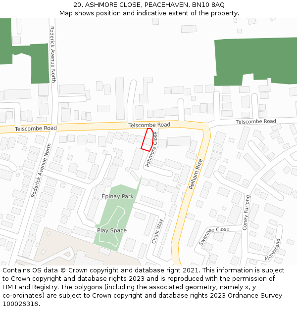 20, ASHMORE CLOSE, PEACEHAVEN, BN10 8AQ: Location map and indicative extent of plot