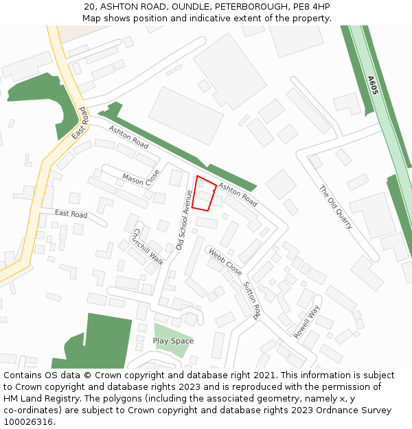 20, ASHTON ROAD, OUNDLE, PETERBOROUGH, PE8 4HP: Location map and indicative extent of plot