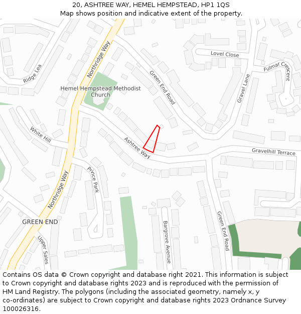 20, ASHTREE WAY, HEMEL HEMPSTEAD, HP1 1QS: Location map and indicative extent of plot