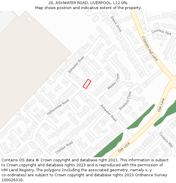 20, ASHWATER ROAD, LIVERPOOL, L12 0RL: Location map and indicative extent of plot