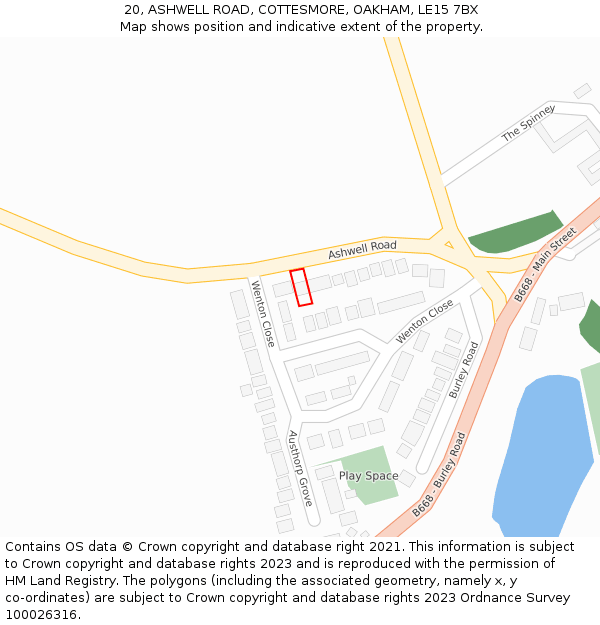 20, ASHWELL ROAD, COTTESMORE, OAKHAM, LE15 7BX: Location map and indicative extent of plot