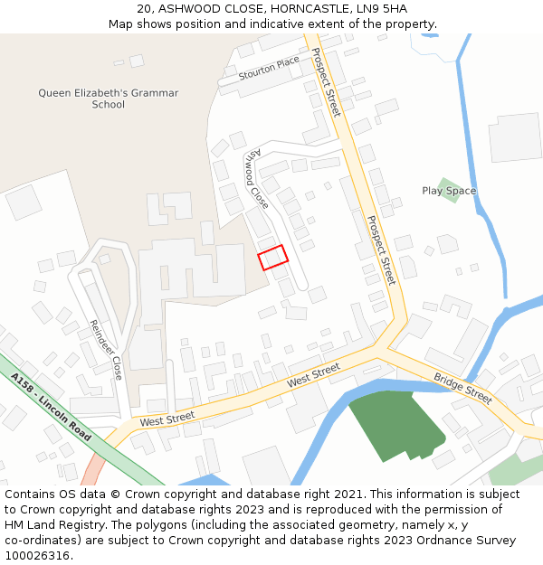 20, ASHWOOD CLOSE, HORNCASTLE, LN9 5HA: Location map and indicative extent of plot