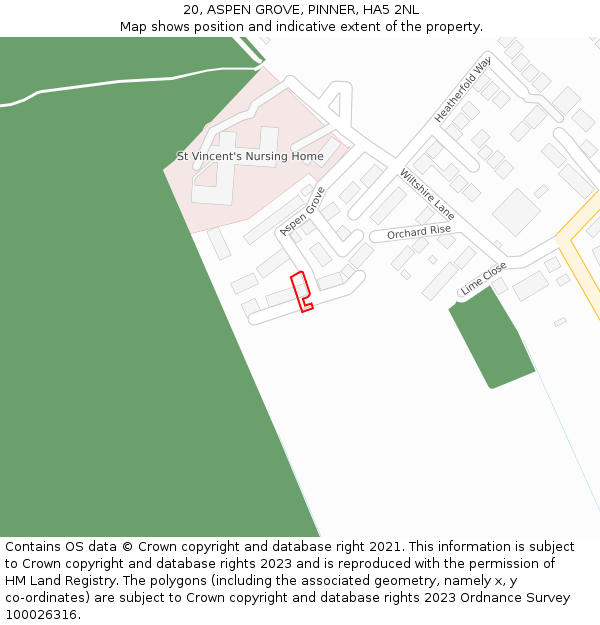 20, ASPEN GROVE, PINNER, HA5 2NL: Location map and indicative extent of plot