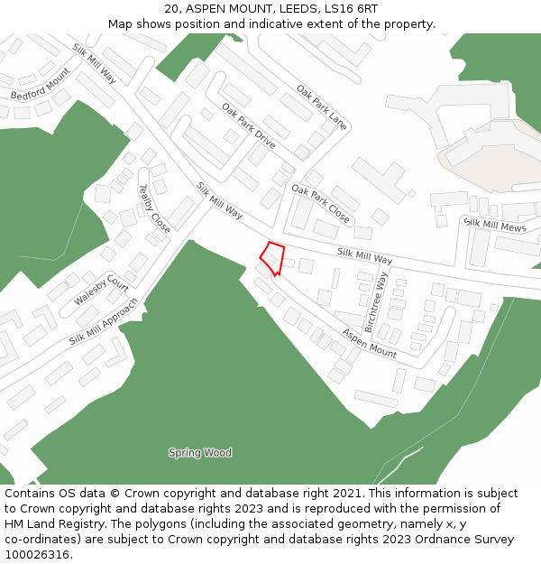 20, ASPEN MOUNT, LEEDS, LS16 6RT: Location map and indicative extent of plot