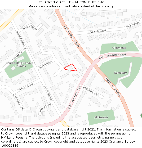 20, ASPEN PLACE, NEW MILTON, BH25 6NX: Location map and indicative extent of plot