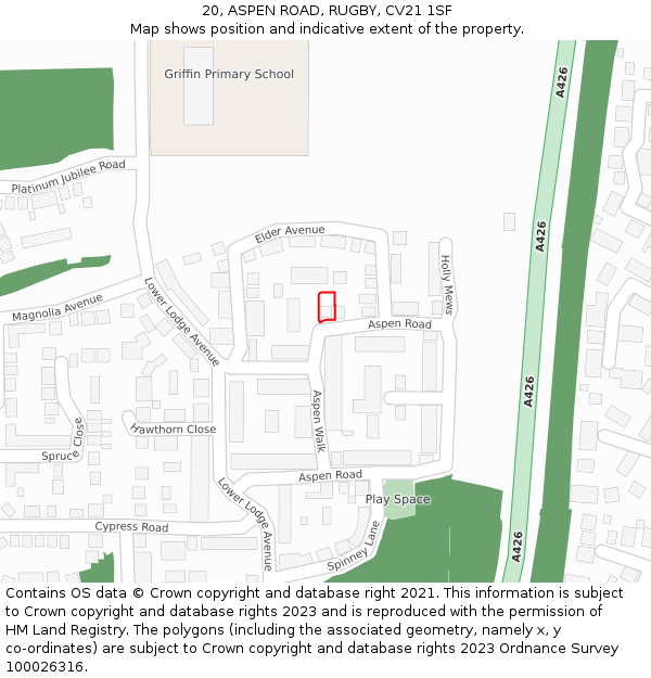20, ASPEN ROAD, RUGBY, CV21 1SF: Location map and indicative extent of plot