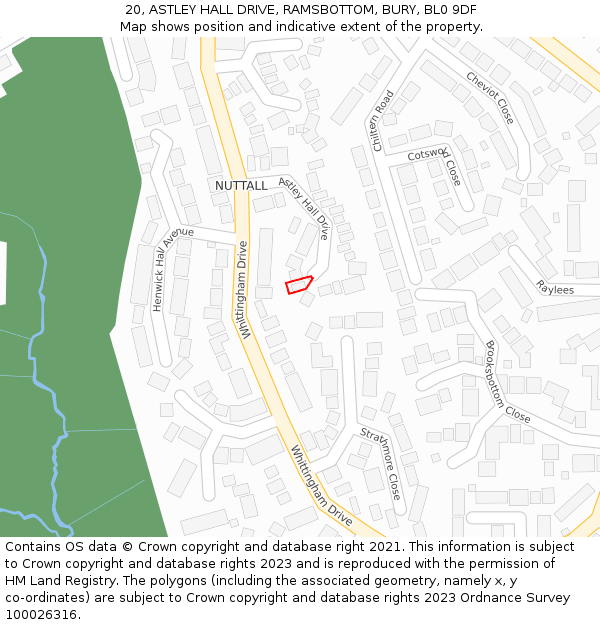 20, ASTLEY HALL DRIVE, RAMSBOTTOM, BURY, BL0 9DF: Location map and indicative extent of plot