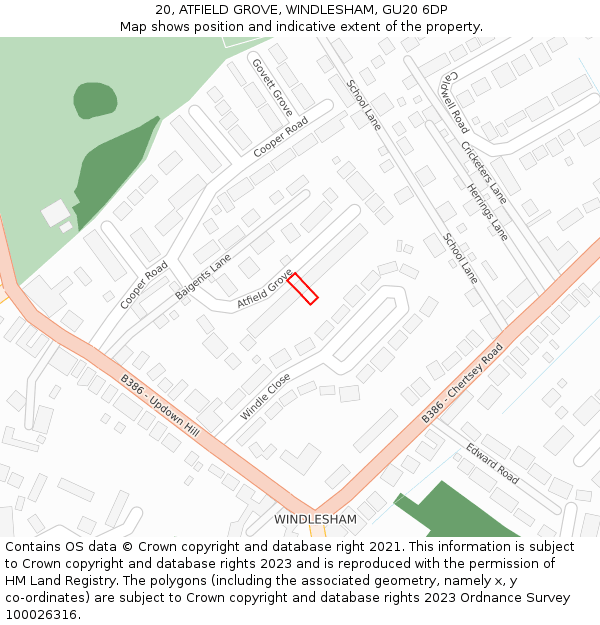 20, ATFIELD GROVE, WINDLESHAM, GU20 6DP: Location map and indicative extent of plot