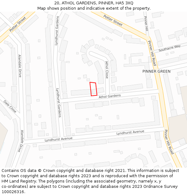 20, ATHOL GARDENS, PINNER, HA5 3XQ: Location map and indicative extent of plot
