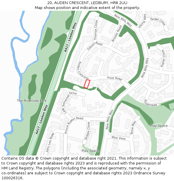 20, AUDEN CRESCENT, LEDBURY, HR8 2UU: Location map and indicative extent of plot