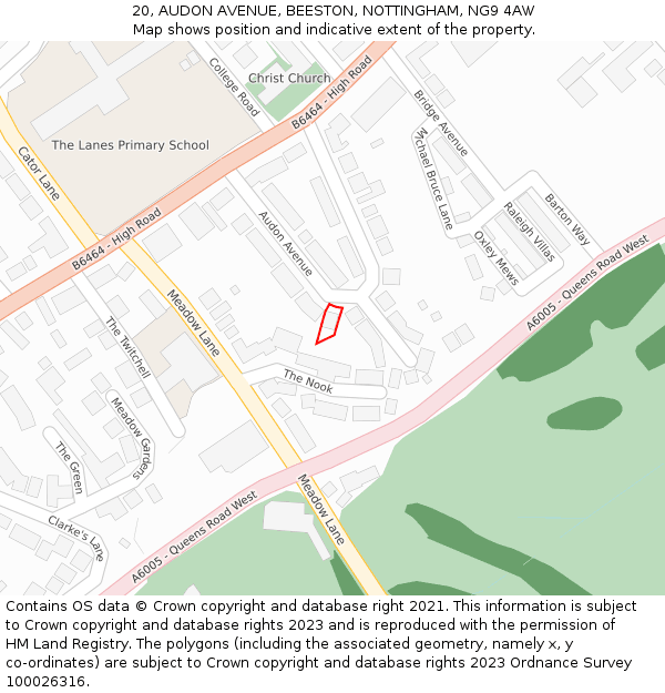 20, AUDON AVENUE, BEESTON, NOTTINGHAM, NG9 4AW: Location map and indicative extent of plot