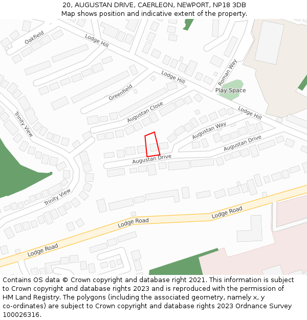 20, AUGUSTAN DRIVE, CAERLEON, NEWPORT, NP18 3DB: Location map and indicative extent of plot