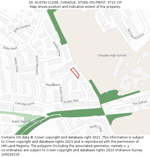 20, AUSTIN CLOSE, CHEADLE, STOKE-ON-TRENT, ST10 1YF: Location map and indicative extent of plot