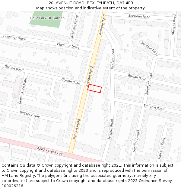 20, AVENUE ROAD, BEXLEYHEATH, DA7 4ER: Location map and indicative extent of plot