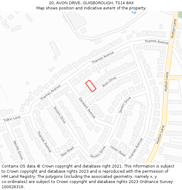 20, AVON DRIVE, GUISBOROUGH, TS14 8AX: Location map and indicative extent of plot