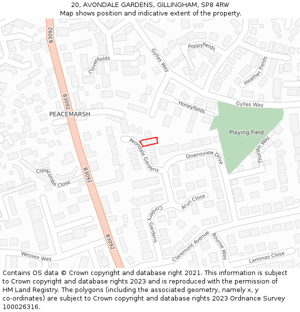 20, AVONDALE GARDENS, GILLINGHAM, SP8 4RW: Location map and indicative extent of plot