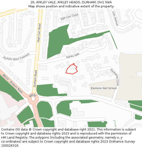 20, AYKLEY VALE, AYKLEY HEADS, DURHAM, DH1 5WA: Location map and indicative extent of plot