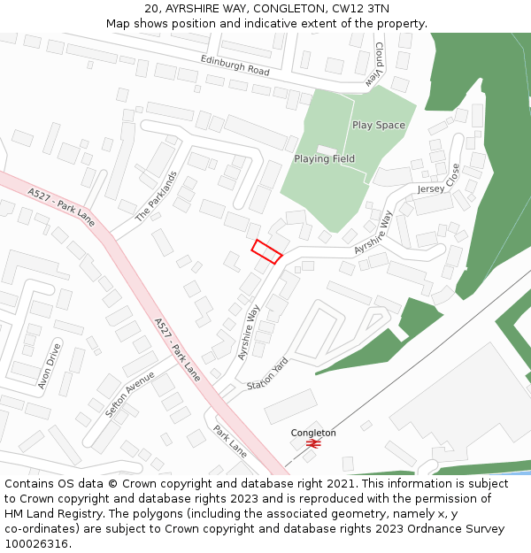 20, AYRSHIRE WAY, CONGLETON, CW12 3TN: Location map and indicative extent of plot