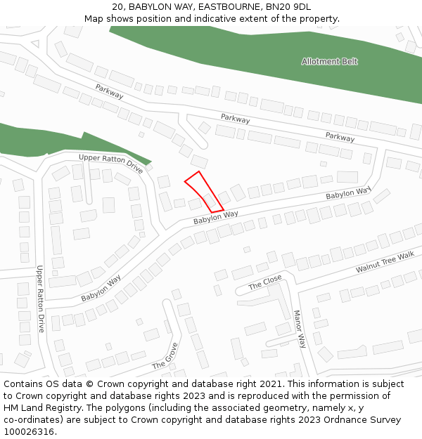 20, BABYLON WAY, EASTBOURNE, BN20 9DL: Location map and indicative extent of plot