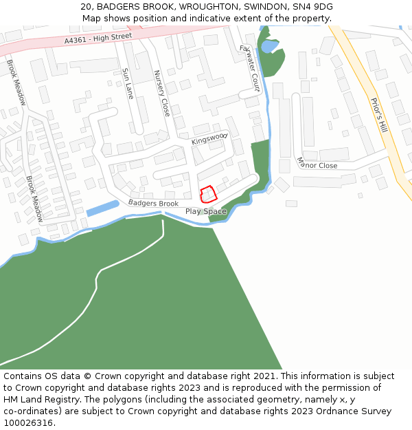 20, BADGERS BROOK, WROUGHTON, SWINDON, SN4 9DG: Location map and indicative extent of plot