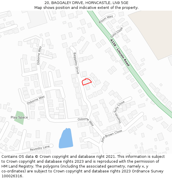 20, BAGGALEY DRIVE, HORNCASTLE, LN9 5GE: Location map and indicative extent of plot