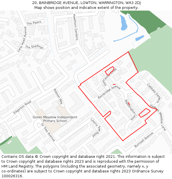 20, BAINBRIDGE AVENUE, LOWTON, WARRINGTON, WA3 2DJ: Location map and indicative extent of plot