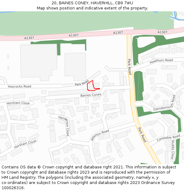 20, BAINES CONEY, HAVERHILL, CB9 7WU: Location map and indicative extent of plot