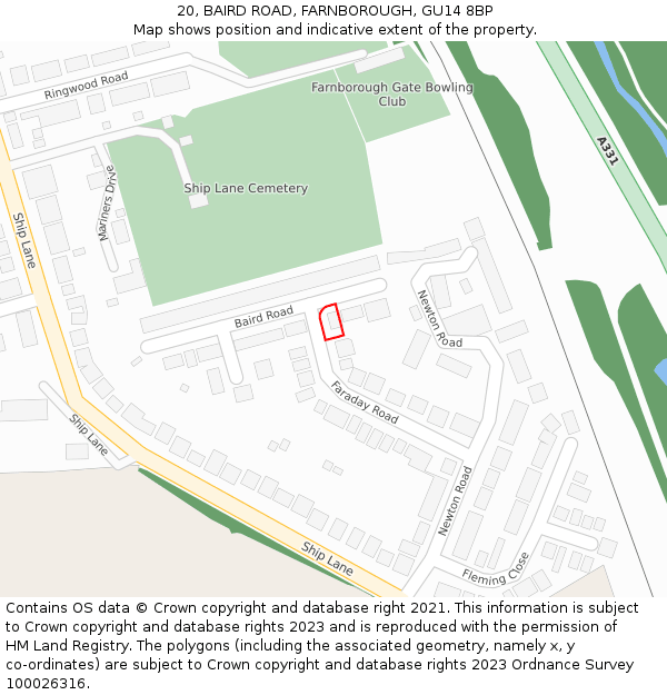 20, BAIRD ROAD, FARNBOROUGH, GU14 8BP: Location map and indicative extent of plot