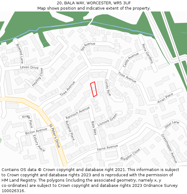 20, BALA WAY, WORCESTER, WR5 3UF: Location map and indicative extent of plot