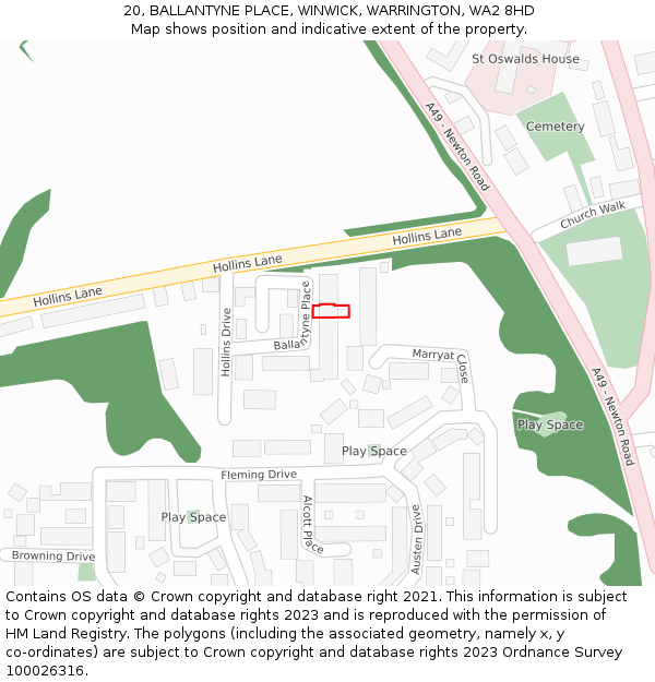 20, BALLANTYNE PLACE, WINWICK, WARRINGTON, WA2 8HD: Location map and indicative extent of plot
