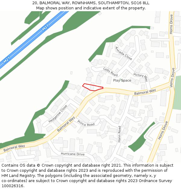 20, BALMORAL WAY, ROWNHAMS, SOUTHAMPTON, SO16 8LL: Location map and indicative extent of plot