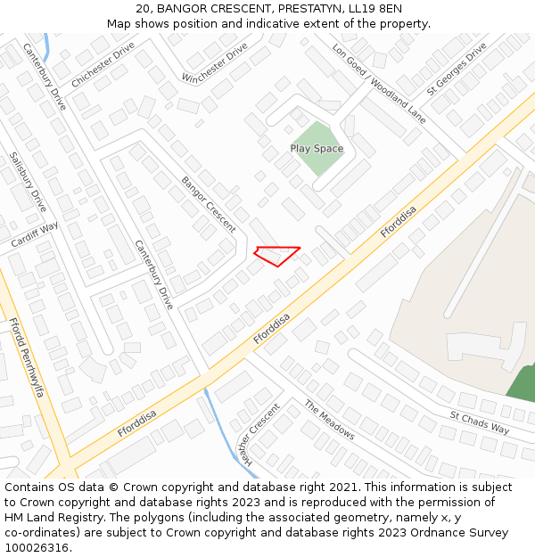 20, BANGOR CRESCENT, PRESTATYN, LL19 8EN: Location map and indicative extent of plot