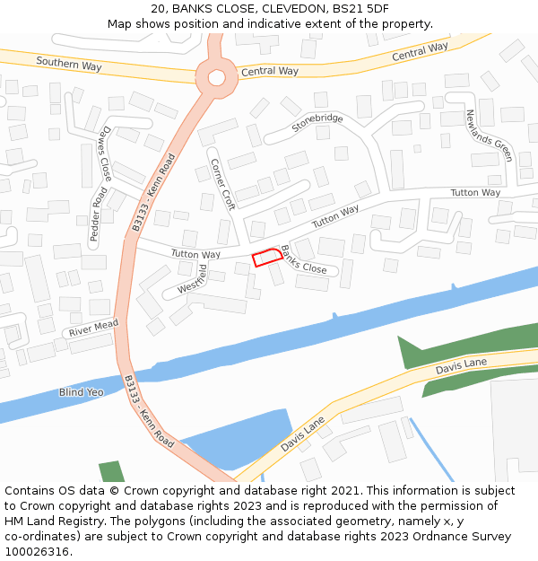20, BANKS CLOSE, CLEVEDON, BS21 5DF: Location map and indicative extent of plot