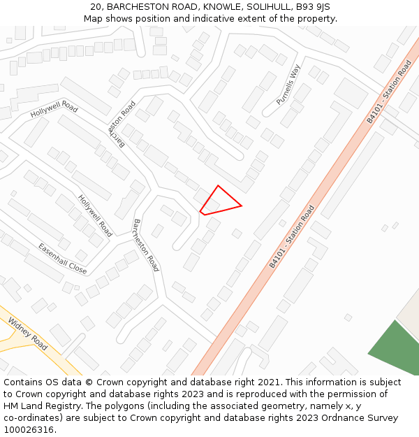 20, BARCHESTON ROAD, KNOWLE, SOLIHULL, B93 9JS: Location map and indicative extent of plot