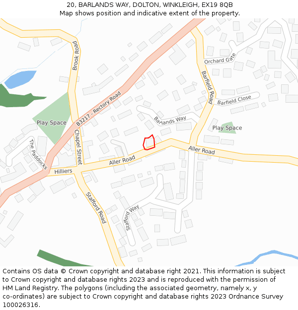 20, BARLANDS WAY, DOLTON, WINKLEIGH, EX19 8QB: Location map and indicative extent of plot