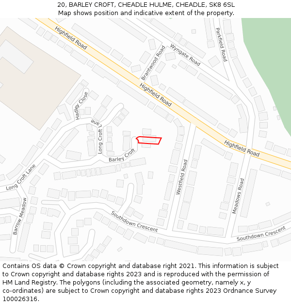 20, BARLEY CROFT, CHEADLE HULME, CHEADLE, SK8 6SL: Location map and indicative extent of plot