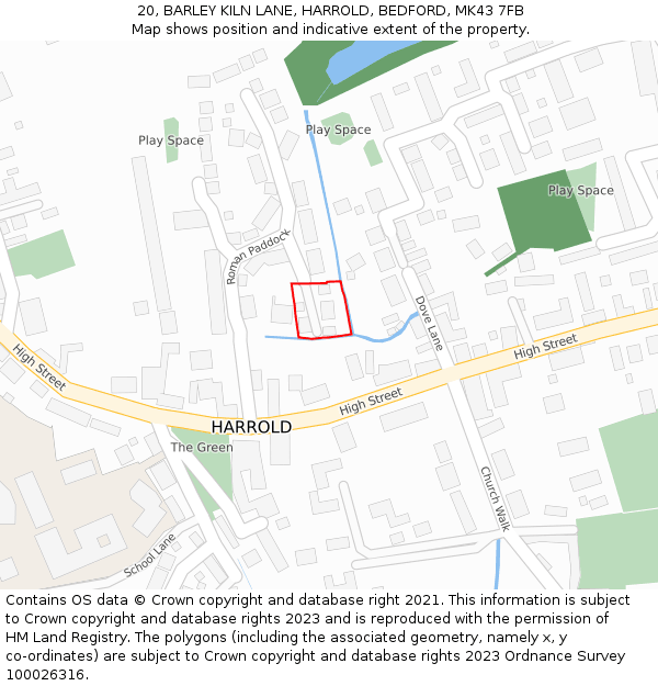 20, BARLEY KILN LANE, HARROLD, BEDFORD, MK43 7FB: Location map and indicative extent of plot