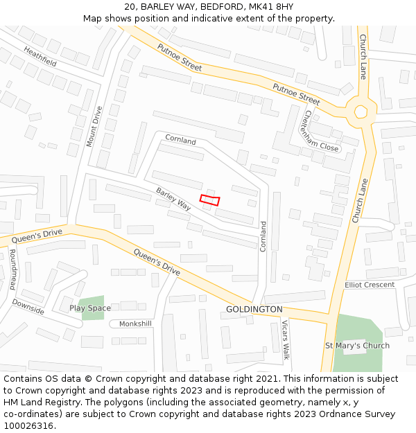 20, BARLEY WAY, BEDFORD, MK41 8HY: Location map and indicative extent of plot