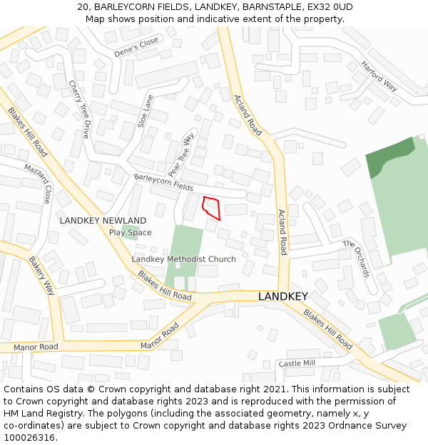 20, BARLEYCORN FIELDS, LANDKEY, BARNSTAPLE, EX32 0UD: Location map and indicative extent of plot