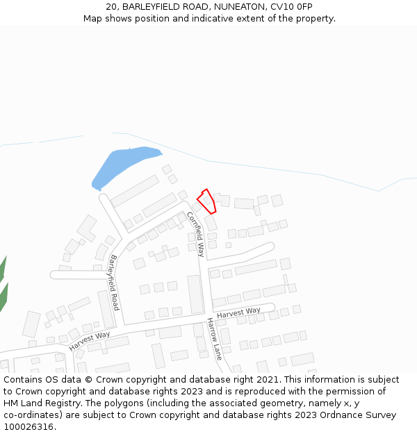 20, BARLEYFIELD ROAD, NUNEATON, CV10 0FP: Location map and indicative extent of plot